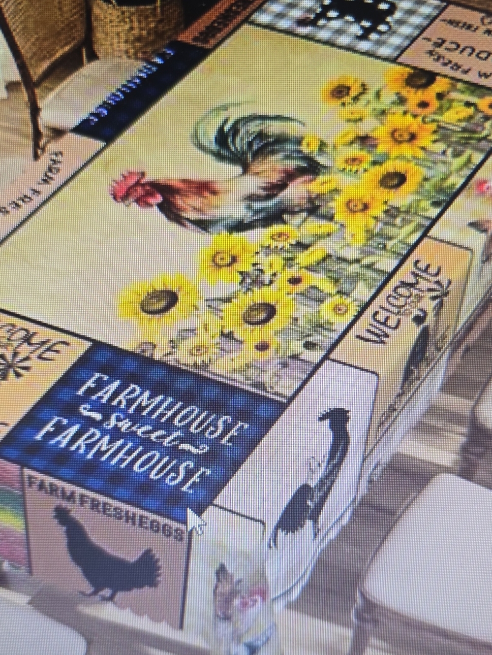 Farmhouse Sunflower Rooster Patchwork Waterproof, Wrinkle Free Tablecloth New